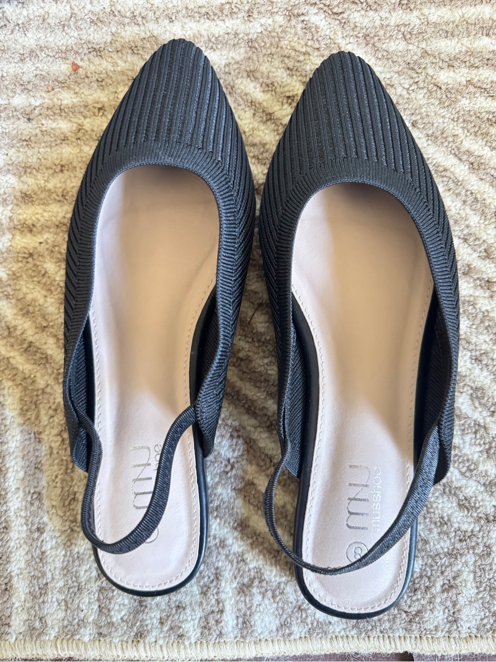 Black Ribbed Slingback Flats